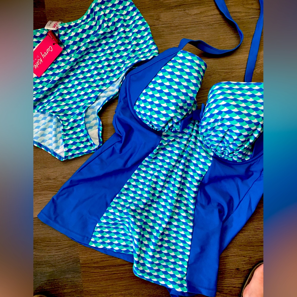 Curvy Kate size 36F underwire tankini and size 14 high waisted bottom.